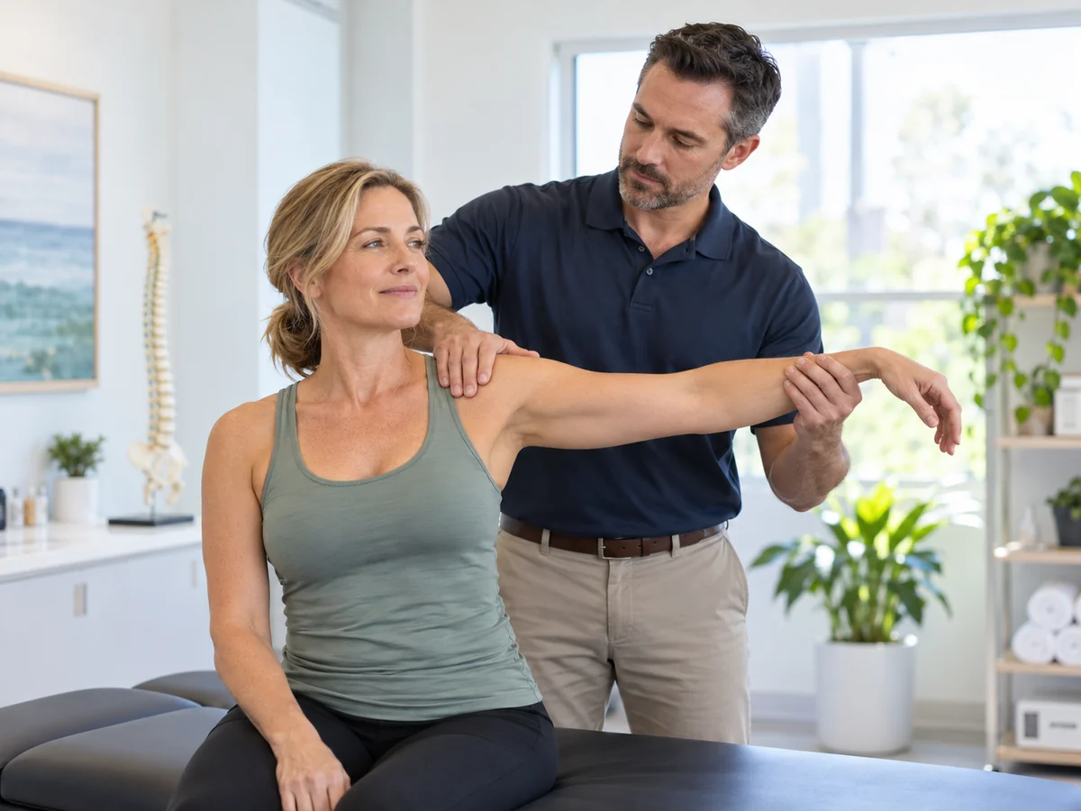 Chiropractic mobility assessment in a bright clinical setting